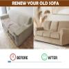 XSlive 3 Pieces Velvet High Stretch Sofa Covers for 1 Cushion Couch Sofa Slipcovers, Washable Furniture Protector with Drawstring Anti Slip Bottom, Soft and Plush Fabric for Kids and Pet (Sand) view 4