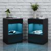HOMMPA Set of 2 Open Shelf LED Nightstand with Charging Station 2 Drawers Bedside Table Black Night Stand with Storage Smart Nightstands High Gloss Night Table with Led Light for Bedroom Furniture view 1