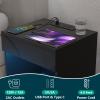 HOMMPA Set of 2 Open Shelf LED Nightstand with Charging Station 2 Drawers Bedside Table Black Night Stand with Storage Smart Nightstands High Gloss Night Table with Led Light for Bedroom Furniture view 3