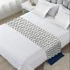 Smile Sunflower Bed Runner Scarf Geometric Chevron Pattern Navy Blue Bedding Scarf Decorative Bed Runners Cover for Home Bedroom Hotel Wedding Room Bed Scarf for Foot of Bed King 102x20in view 2