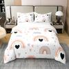 Rainbow 100% Cotton Bedding Set Bohemian Style Comforter Cover Set for Kids Teens Bedroom Decor Grey Clouds Hearts Duvet Cover Breathable Full Size 3 PCS(No Filler) view 1