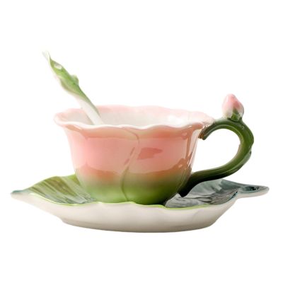 180ml Jungle series enamel colored high-temperature underglaze colored ceramic rose coffee cups and plates for office home-Pink single cup