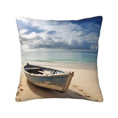 AdaNti Boat on The Beach Print Throw Pillow Cover Square Soft Cushion Cover Throw Pillow Case for Home Decor Living Room Bed Couch Car 12"x12"