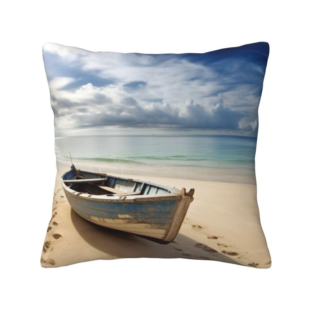 AdaNti Boat on The Beach Print Throw Pillow Cover Square Soft Cushion Cover Throw Pillow Case for Home Decor Living Room Bed Couch Car 12"x12"