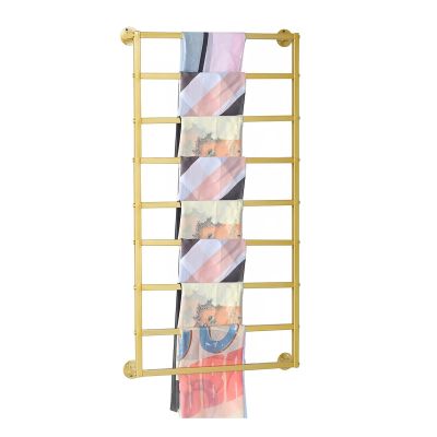 Wall Mounted Scarf Rack, 9-Layer Silk Scarves Ties Towels Storage Multifunctional Metal Rack, Space-Saving Wrapping Paper Organizer Ribbon Holder Wall Display Rack for Flower Shops (Color : Gold, Si