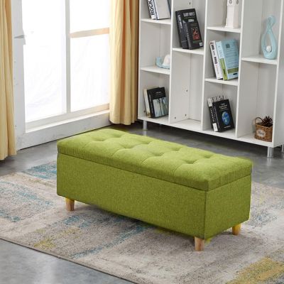 YBLANDRV Storage Bench for Entryway, Shoe Changing Stool, Shoe Bench with Storage, Multifunctional Storage Bench, Linen Upholstered Bedroom Bench, Bench Equipped with Solid Wood Legs (B 90x40x40CM)