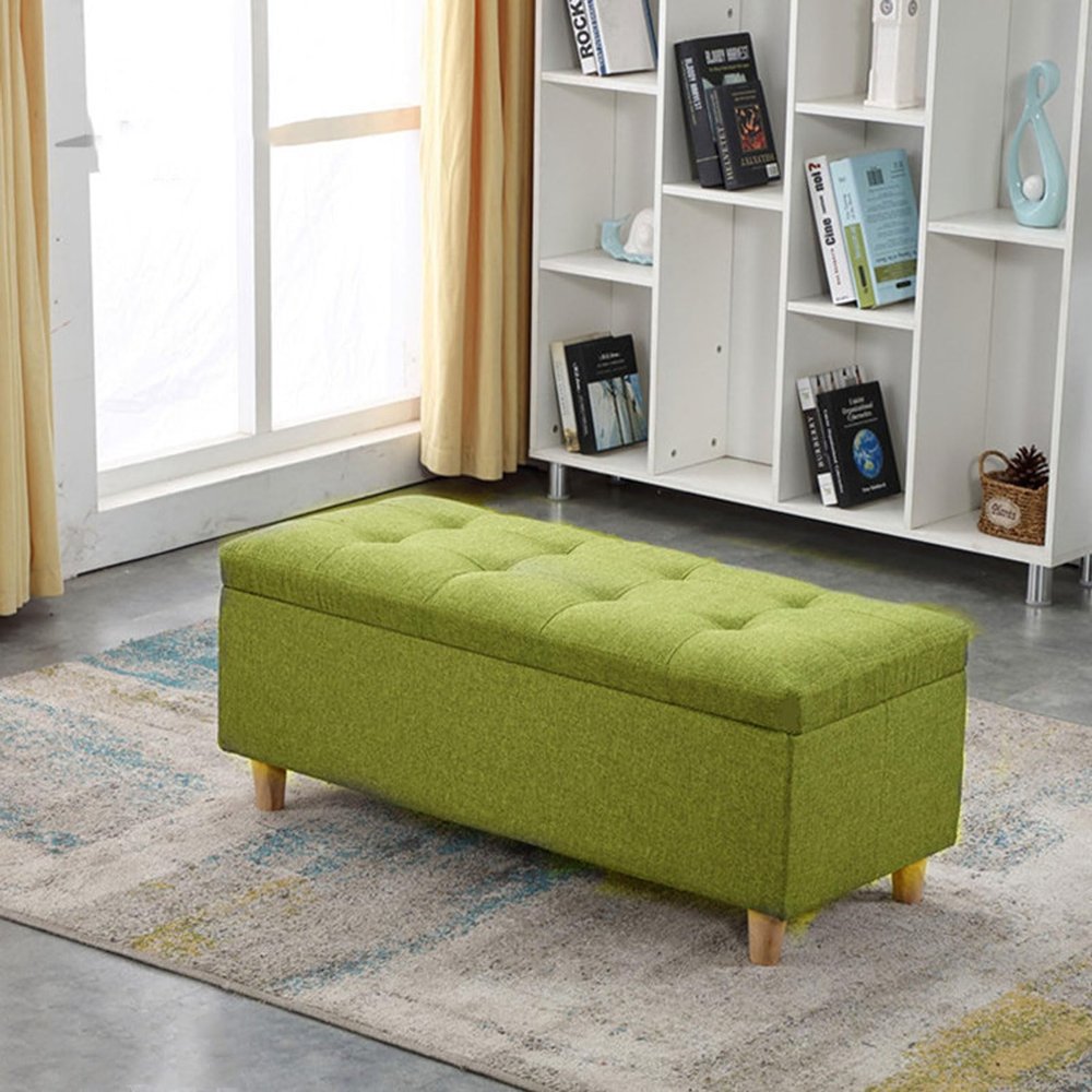 YBLANDRV Storage Bench for Entryway, Shoe Changing Stool, Shoe Bench with Storage, Multifunctional Storage Bench, Linen Upholstered Bedroom Bench, Bench Equipped with Solid Wood Legs (B 90x40x40CM)