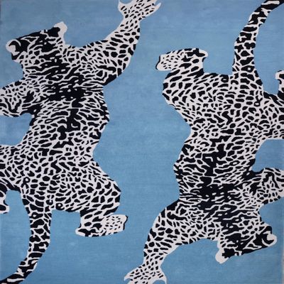 AVYAY RUGS Climbing Jaguar Modern Handmade Wool Rug for Living Room, Bedroom and Dining Room (Light Blue, 3' x 5')