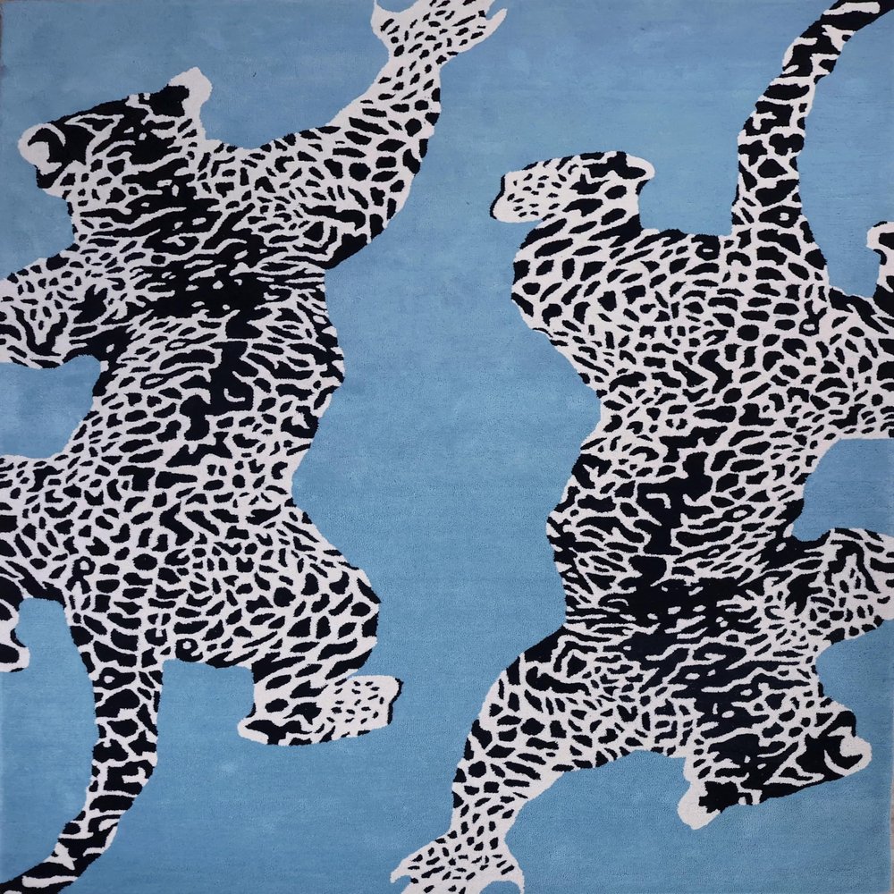 AVYAY RUGS Climbing Jaguar Modern Handmade Wool Rug for Living Room, Bedroom and Dining Room (Light Blue, 3' x 5')