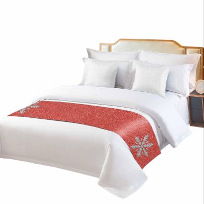Smile Sunflower Bed Runner Scarf Silver Snowflake Red Background Christmas Bedding Scarf Decorative Bed Runners Cover for Home Bedroom Hotel Wedding Room Bed Scarf for Foot of Bed Full 83x20in