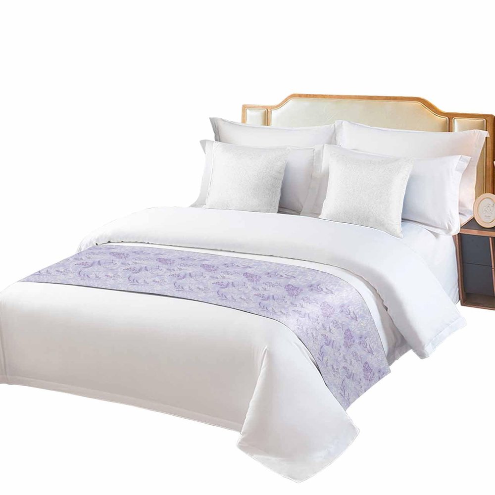 Bed Runner Scarf Flower Spring Simple Hand Painted Plant Lavender Purple Bedding Scarf Decorative Bed Runners Cover for Home Bedroom Hotel Wedding Room Bed Scarf for Foot of Bed Full 83x20in