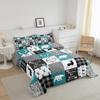 Bear Comforter Set Queen Farmhouse Decor,Elk Deer Moose Woodland Animals Western Bedding Set for Women Men,Grid Teal Buffalo Checked Plaid Down Comforter,Cabin Barn Door Tribal Hunting Arrow Quilt view 2