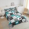 Bear Comforter Set Queen Farmhouse Decor,Elk Deer Moose Woodland Animals Western Bedding Set for Women Men,Grid Teal Buffalo Checked Plaid Down Comforter,Cabin Barn Door Tribal Hunting Arrow Quilt view 3