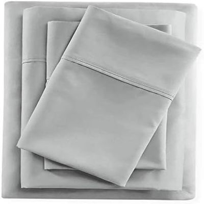 Olympic Queen Sheets Set - 100% Egyptian Cotton 66"x80" Bunk Bed Sheets for Rv Campers & Travel Trailers - 400TC Fits Upto 15 Inch Deep Pocket 4 Piece Campers Bed Sheets - Light Grey Solid.