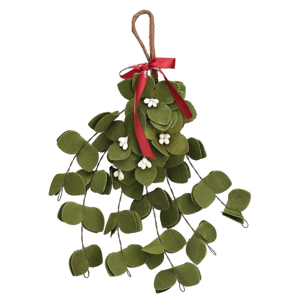 belupai 2pcs Artificial Mistletoe Picks, White Berries Mistletoe with Red Bow, 10in Christmas Mistletoe Hanging Ornament for Tree Ornament Party Decor (Green)