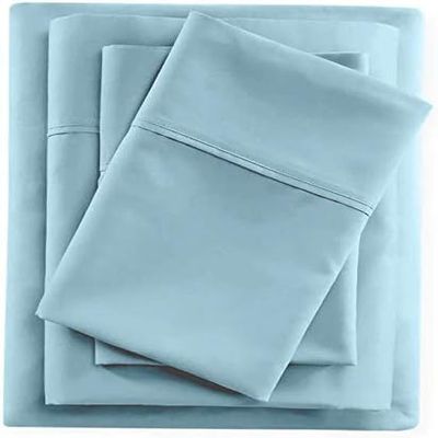 Three Quarter Sheets Set - 100% Egyptian Cotton 48"x75" Bunk Bed Sheets for Rv Campers & Travel Trailers - 400TC Fits Upto 15 Inch Deep Pocket 4 Piece Campers Bed Sheets - Light Blue Solid.