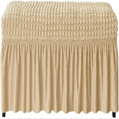 Stretch Dining Bench Covers With Long Skirt, Seersucker Bench Seat Cushion Slipcovers Soft Spandex Upholstered Bench Slipcover Furniture Protector For Hotel Bedroom ( Color : Cream Color , Size : Larg