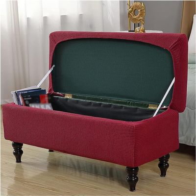 Stretch Rectangle Ottoman Cover With Lid, Storage Ottoman Bench Slipcovers Folding Storage Footstool Cover Rectangle Footrest Cover Pouffe Covers Removable Furniture Protectors ( Color : Dark Red , Si