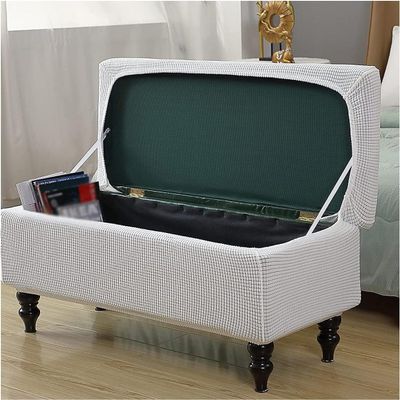 Stretch Rectangle Ottoman Cover With Lid, Storage Ottoman Bench Slipcovers Folding Storage Footstool Cover Rectangle Footrest Cover Pouffe Covers Removable Furniture Protectors ( Color : Milky , Size