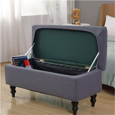 Stretch Rectangle Ottoman Cover With Lid, Storage Ottoman Bench Slipcovers Folding Storage Footstool Cover Rectangle Footrest Cover Pouffe Covers Removable Furniture Protectors ( Color : Dark Grey , S