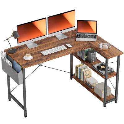 BANTI 55 Inch Small L Shaped Computer Desk with Storage Shelves Home Office Corner Desk Study Writing Table, Brown