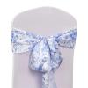 Efavormart 5 Pack White Blue Chinoiserie Floral Print Satin Chair Sashes Covers, Chair Bows - 6"X108" view 1