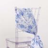 Efavormart 5 Pack White Blue Chinoiserie Floral Print Satin Chair Sashes Covers, Chair Bows - 6"X108" view 2