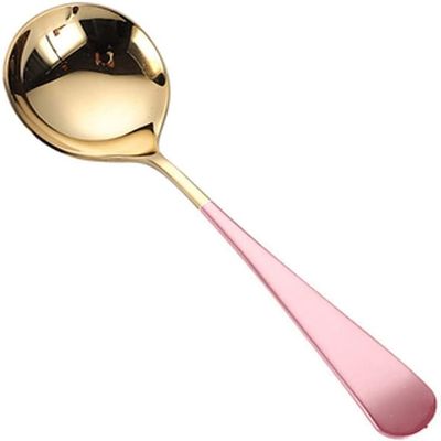 Household Spoon,Serving Spoon, Stainless Steel Spoon,Household Long Handle Spoon,Round Head Rice Spoon,suitable for Home Kitchen and School Etc,size:15.5 * 4.4cm (Color : Red) (Color : Pink)