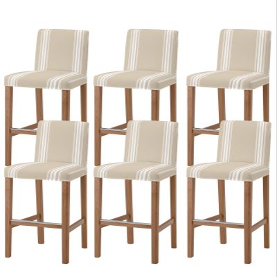 Anzona Khaki Stripe Bar Stool Cover Set of 6, Beige Farmhouse Simple Line Stretch Bar Chair Cover, Removable Washable Pub Counter Stool Chair Slipcover for Kitchen Dining Room Pub Cafe