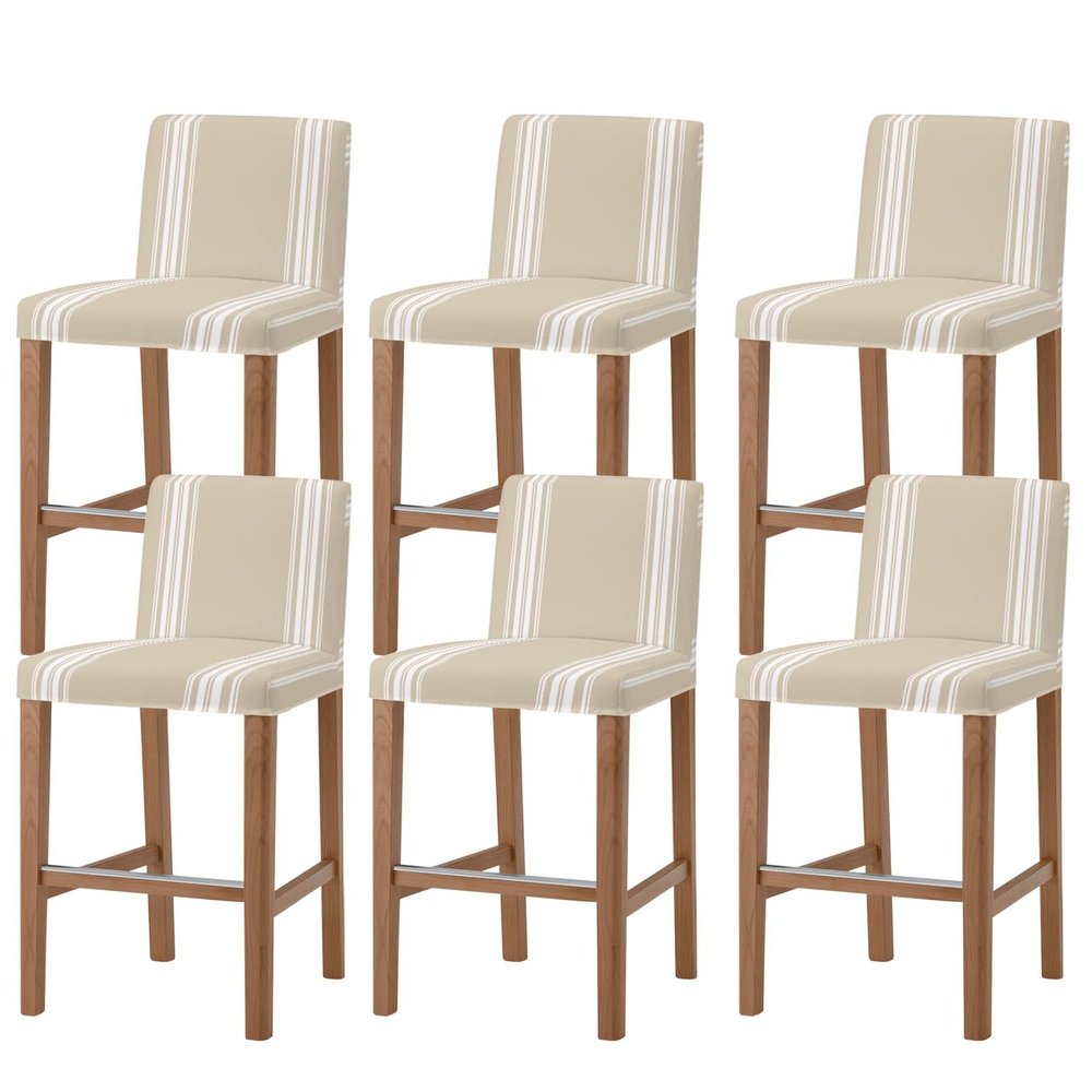 Anzona Khaki Stripe Bar Stool Cover Set of 6, Beige Farmhouse Simple Line Stretch Bar Chair Cover, Removable Washable Pub Counter Stool Chair Slipcover for Kitchen Dining Room Pub Cafe