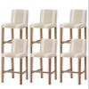 Anzona Khaki Stripe Bar Stool Cover Set of 6, Beige Farmhouse Simple Line Stretch Bar Chair Cover, Removable Washable Pub Counter Stool Chair Slipcover for Kitchen Dining Room Pub Cafe view 1