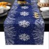 Onekaccu Blue Christmas Table Runner 108 Inches Long for Dining Table Decor, Cotton Linen Winter Snowflake Table Runner Washable Dresser Scarf for Kitchen Christmas Holiday Seasonal Leaves Pine Cones view 1