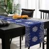 Onekaccu Blue Christmas Table Runner 108 Inches Long for Dining Table Decor, Cotton Linen Winter Snowflake Table Runner Washable Dresser Scarf for Kitchen Christmas Holiday Seasonal Leaves Pine Cones view 3
