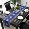 Onekaccu Blue Christmas Table Runner 108 Inches Long for Dining Table Decor, Cotton Linen Winter Snowflake Table Runner Washable Dresser Scarf for Kitchen Christmas Holiday Seasonal Leaves Pine Cones view 4