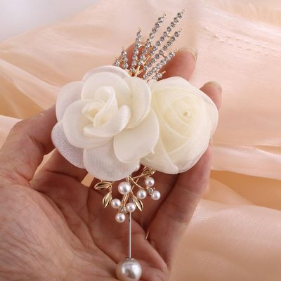 HXSCOO Ivory Rose Wrist Corsage Flower Set Wedding Bridal Wrist Flower Corsage Hand Flower Prom Cocktail Party Corsage Boutonniere (Color : 1PCS Boutonniere)