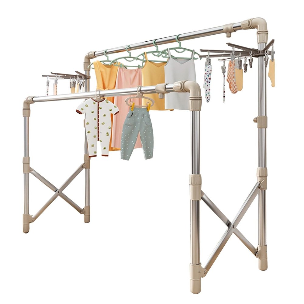 Extendable Clothing Dryer Rack, Stainless Steel Laundry Drying Rack, Foldable Portable Space Saving Clothes Drying Rack, Movable Drying Rack With 4 Castors, With Sock Tray Holder ( Color : Without cas