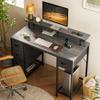Huuger 47 inch Computer Desk with 4 Drawers, Gaming Desk with LED Lights & Power Outlets, Home Office Desk with Large Storage Space for Bedroom, Work from Home, Grey view 2