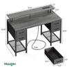 Huuger 47 inch Computer Desk with 4 Drawers, Gaming Desk with LED Lights & Power Outlets, Home Office Desk with Large Storage Space for Bedroom, Work from Home, Grey view 3