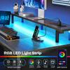 Huuger 47 inch Computer Desk with 4 Drawers, Gaming Desk with LED Lights & Power Outlets, Home Office Desk with Large Storage Space for Bedroom, Work from Home, Grey view 4