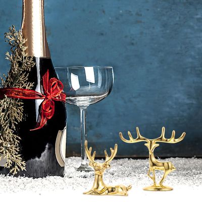 Cabilock 4pcs Gold Mini Elk Ornament Zinc Alloy Reindeer Figurine 2.6 Inch Vintage Table Decor for Christmas Holiday Home Accent