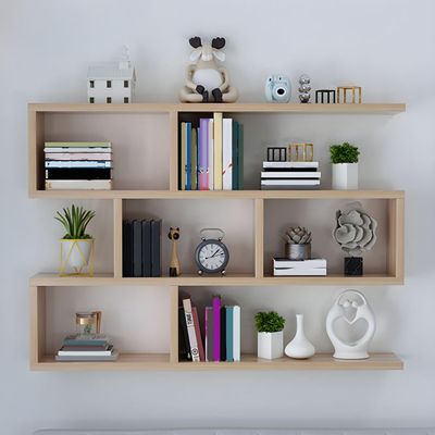 KWOKING Modern Engineered Wood Wall Unit - Open Book Shelf, Cherry Wood, 39.4" L x 5.9" W x 31.5" H