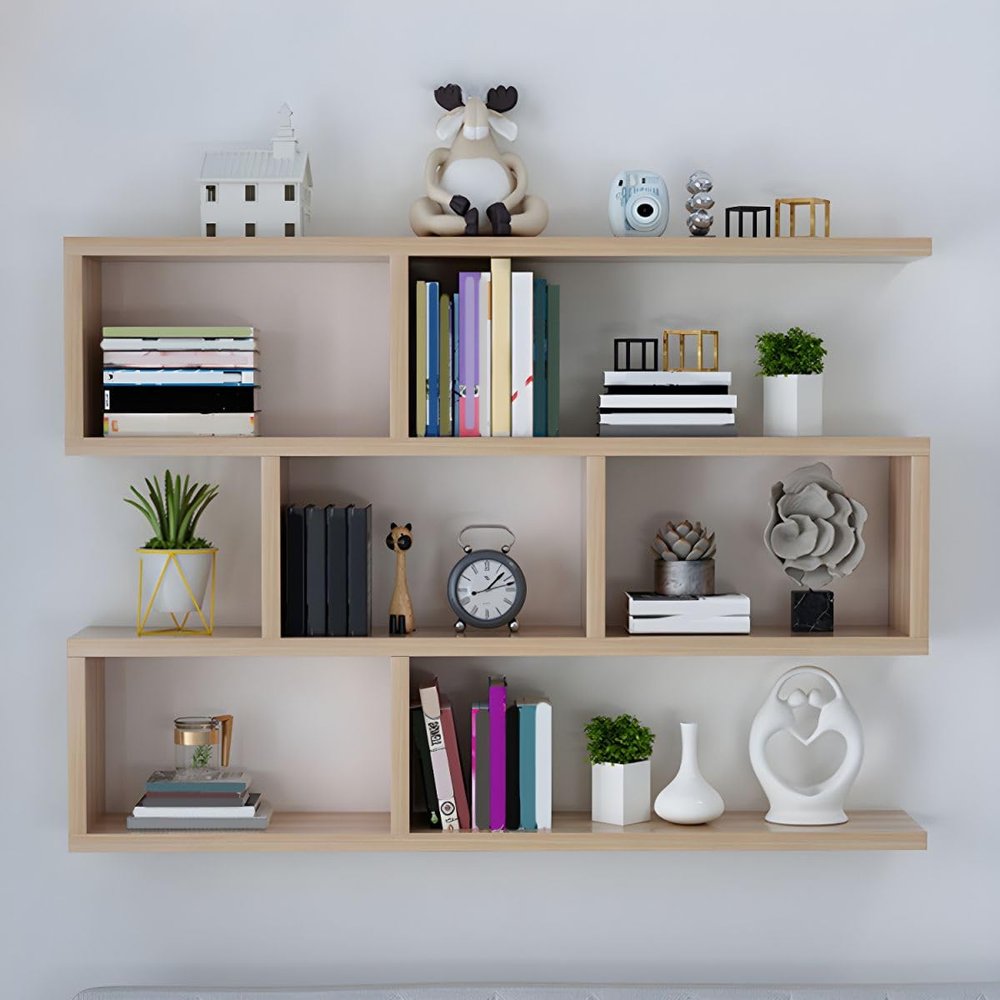 KWOKING Modern Engineered Wood Wall Unit - Open Book Shelf, Cherry Wood, 39.4" L x 5.9" W x 31.5" H