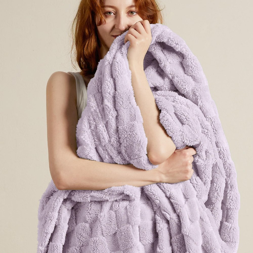 Bedsure GentleSoft Lavender Fog Throw Blanket for Couch - Checkered Fleece Blankets Gifts for Women Men Girls, Cute Soft Cozy Throw for Bedroom Home Decor Gifts, 50x60 Inches