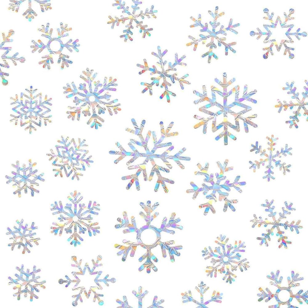 Christmas Snowflake Window Clings for Glass Windows Static Cling Snow Window Decals Anti-Collision Winter Window Stickers for Bird Strikes Vinyl Stickers Suncatcher Rainbow Stickers
