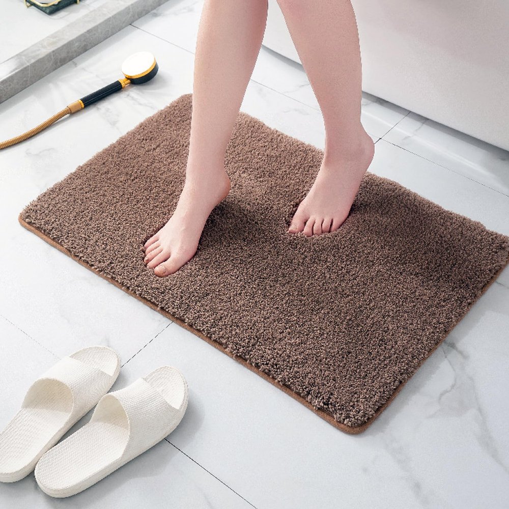 Bath mat Thickened Absorbent Bathroom Rugs Simple Solid Color Velvet Washable Carpet for Bathroom Floor (40 * 60CM) (Dark Brown)