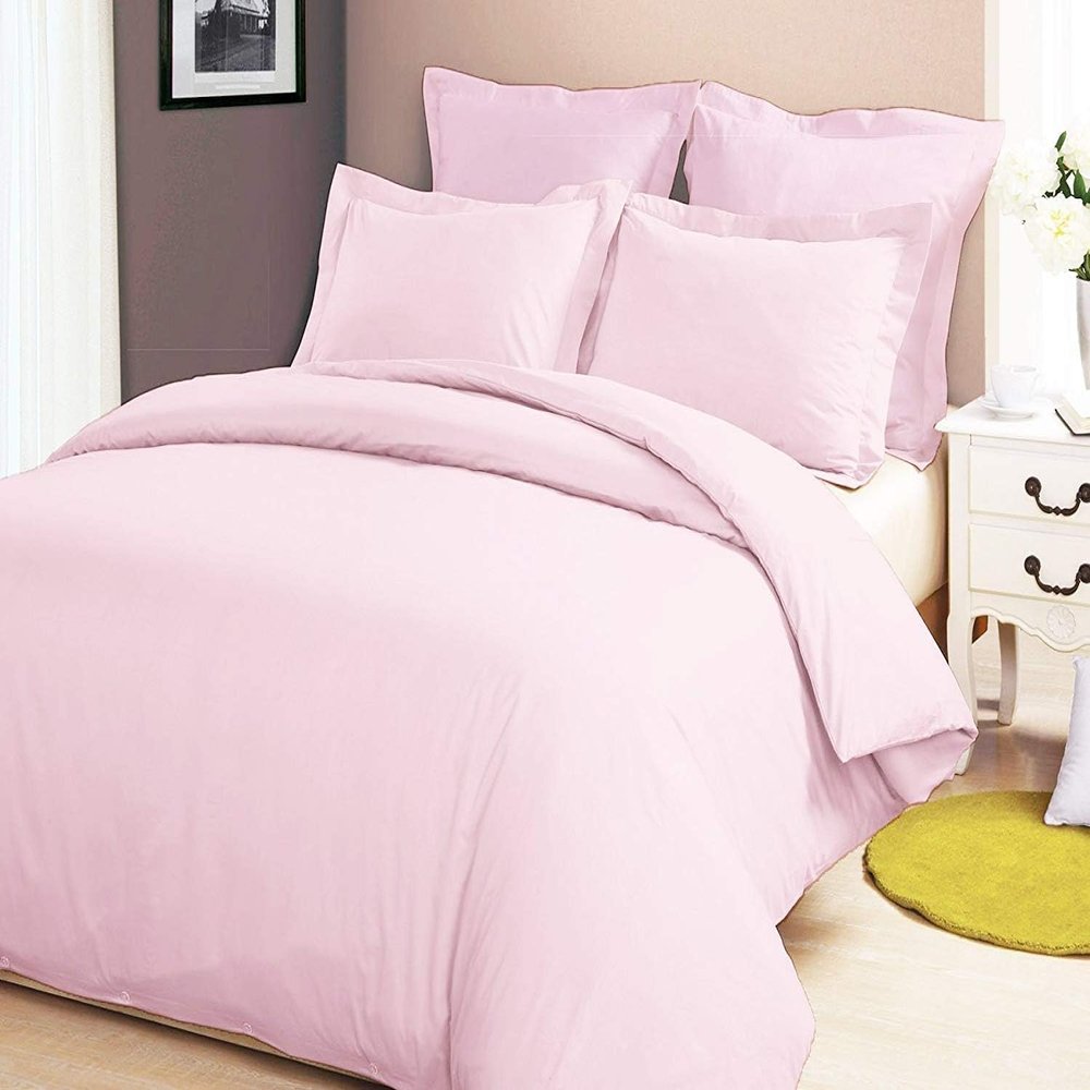 AHJ Beddings Emperor/Wyoming King Size 7 Piece Duvet Cover Set (15 inch Deep Pocket Sheet Set and Duvet Cover) - 600 Thread Count, 100% Egyptian Cotton - Pink Solid