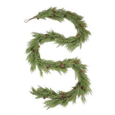 WBHome Real Touch Cypress Cedar & Pine Cone Evergreen Garland for Christmas Holiday Seasonal Outdoor/Indoor Home Decor, 9FT Long