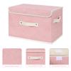 ANMINY 2PCS Fabric Storage Bin with Lid Rose Print Box Basket with PU Leather Handles Washable PP Plastic Board Decorative Foldable Lidded Shelf Cubes Closet Organizer Container - Pink, Large Size view 3