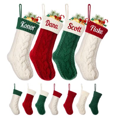 Ulico Personalized Christmas Stocking, 18" Large Color-Contrast Custom Name Family Stockings, Knit Xmas Stocking Fireplace Hanging Stocking with Name Embroidery for Holiday Party Decoration(4 Pcs)