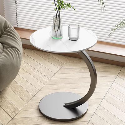EYPKPL C Shaped End Table Round Side Tables Nightstand with Sturdy Metal Frame and Faux-Marble Tabletop Coffee Table Tray Table